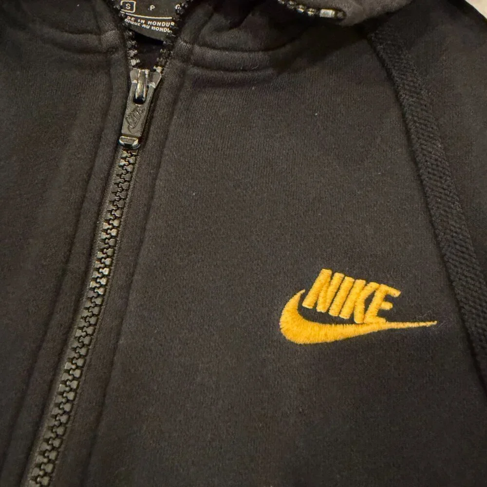 Nike Women’s Full Zip Hoodie Black Gold Embroidered Swoosh Size S